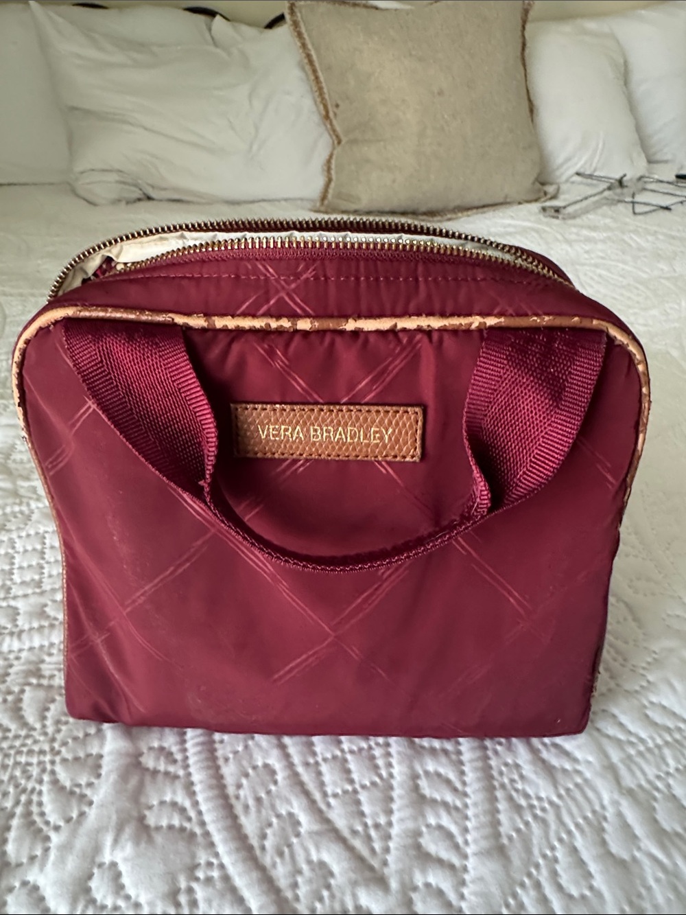 Vera Bradley Quilted Maroon Travel Cosmetic Case with Handles